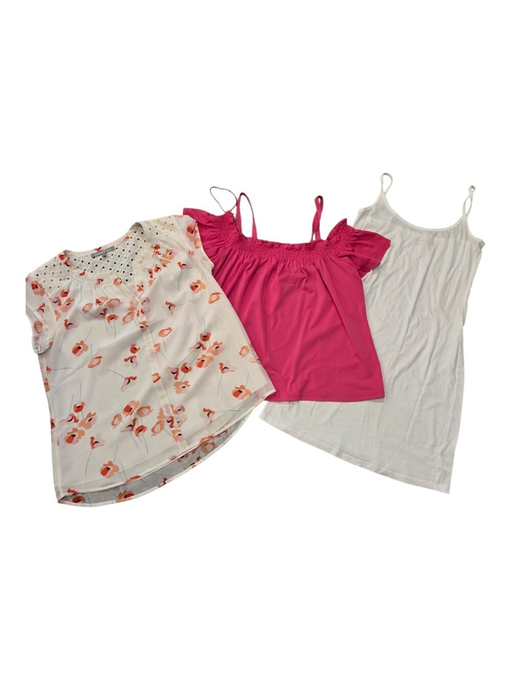 Ivory Top With Colorful Poppies, Pink Smocked Ruffle Detail, White Long Tunic